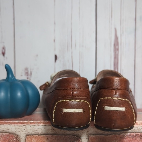 Fat Face British Brown Leather Loafers Women's 8.5 Cream Bow Stitching‎ Heritage - Picture 4 of 16